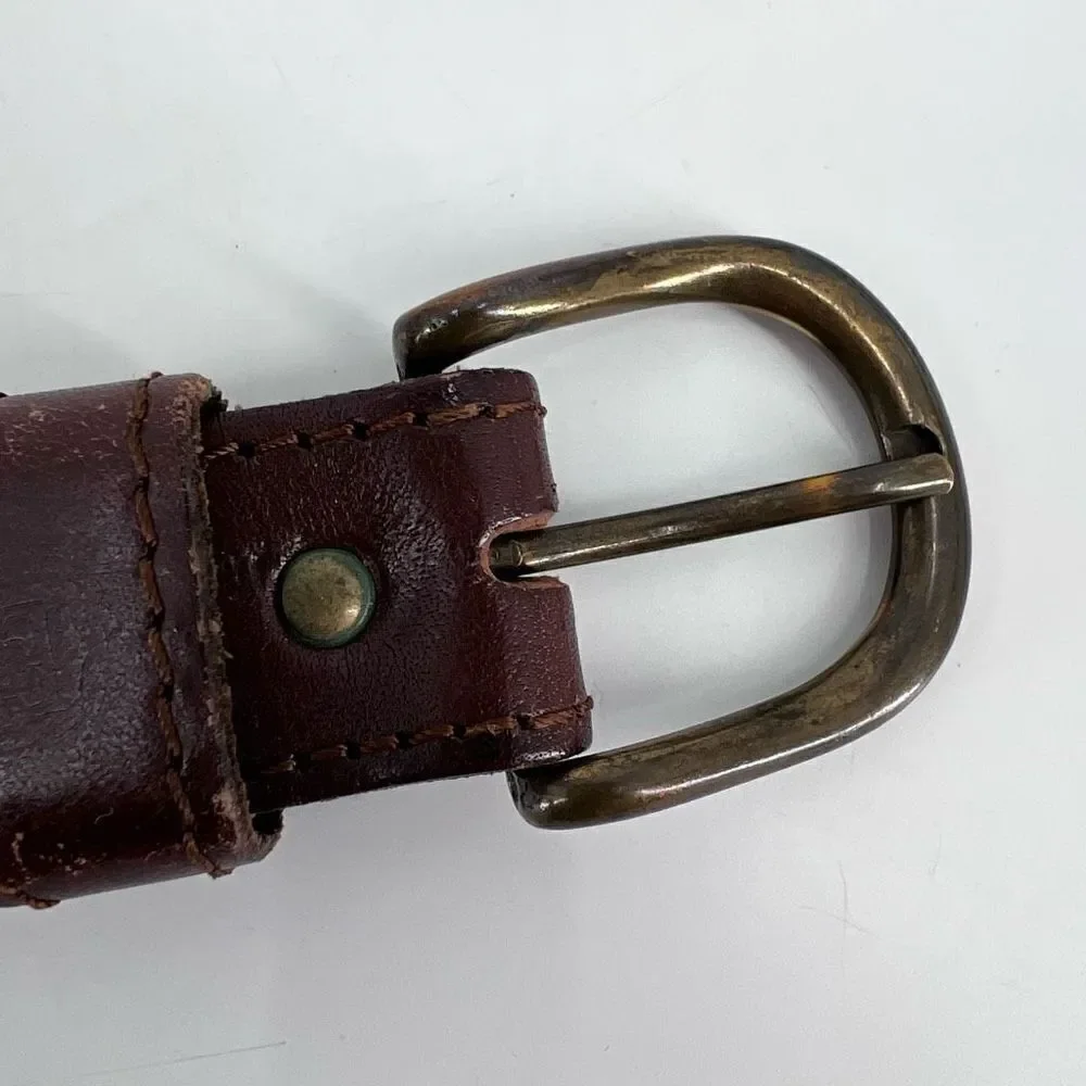 Vintage Women's Real Leather Stitch Point Adjustable Buckle Belt‎ Brown One Size